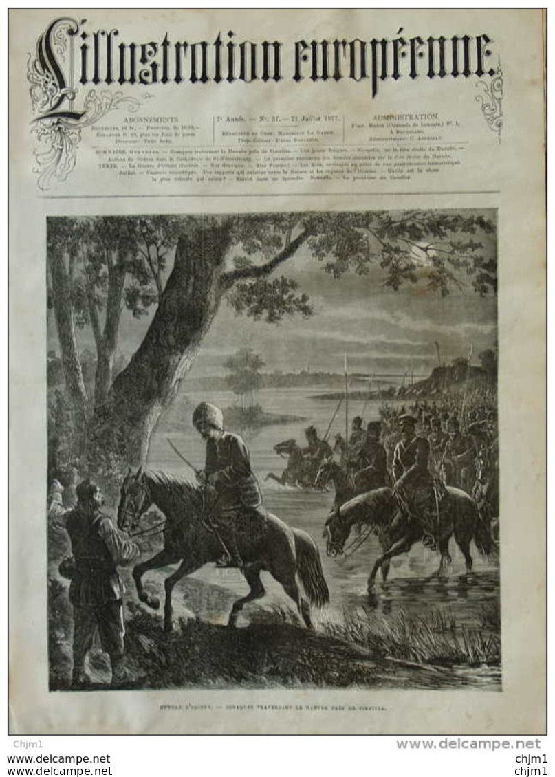 Guerre D'Orient - Cosaques Traversant Le Danube Près De Simnitza - Page Original 1877 - Historische Dokumente