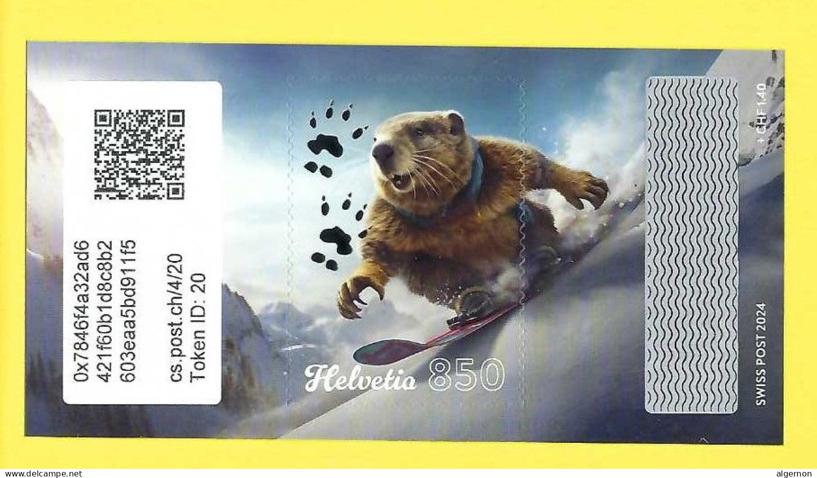 2024 Swiss Crypto Stamp 4.0 - ID 20 **   Marmotte Snowboard Tirage 7500 Exemplaires ! - Nuevos