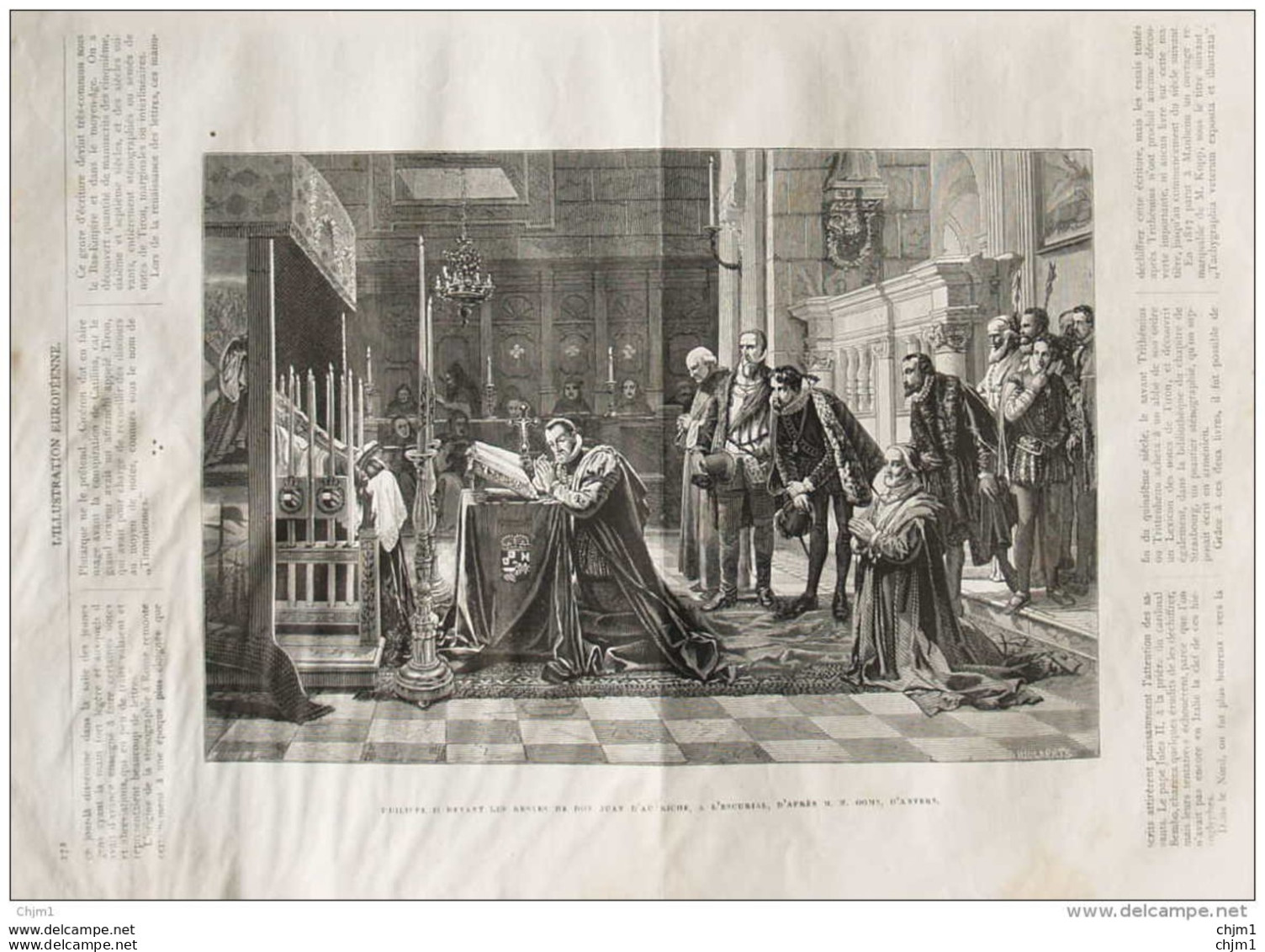 Philippe II Devant Les Restes De Don Juan D'Autriche à L'Escurial - Page Original 1877 - Historische Dokumente