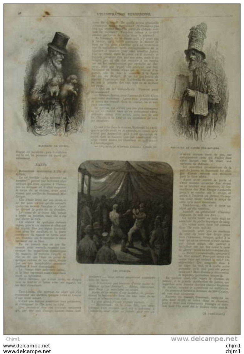 Marchand De Chiens - Marchand De Papier Tue-mouches - Les Boxeurs - Page Original 1877 - Historische Dokumente