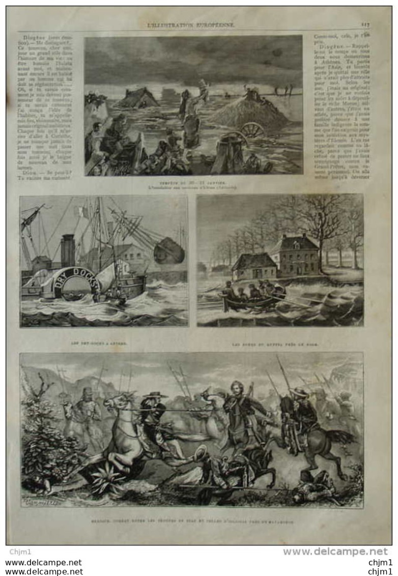 Les Dry-dockas à Anvers - Mexique, Combat Entre Les Troupes De Diaz Et Celles D'Iglesias - Page Original 1877 - Historische Dokumente