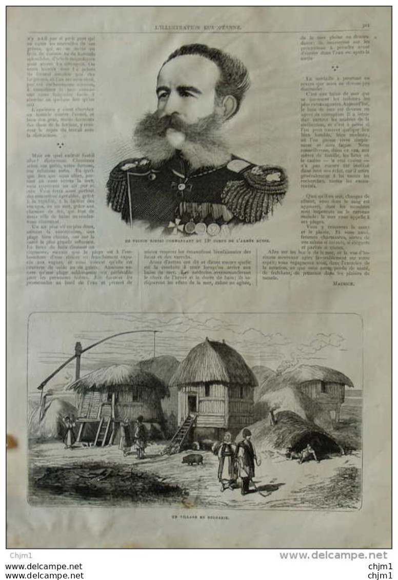 Le Prince Mirski, Commandant Du 13e Corps De L'armée Russe - Un Village En Bulgarie - Page Original 1877 - Historische Dokumente