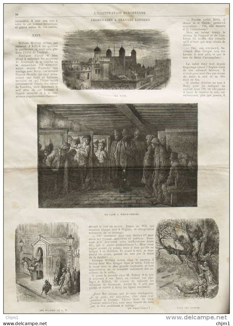 Promenades à Travers Londres - La Tour - Un Café à White-Chapel - Les écuries De S. M. - Page Original 1877 - Historische Dokumente