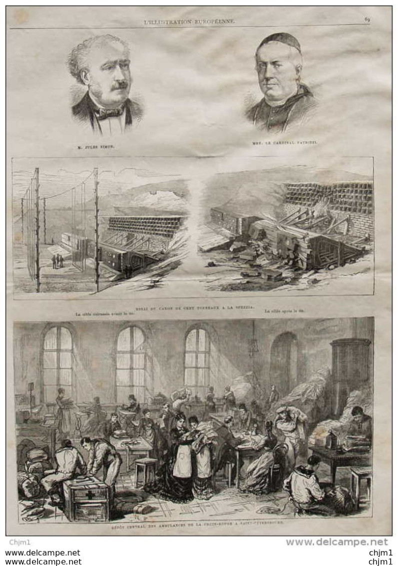 Jules Simon - Mgr. Le Cardinal Patrizzi - Dépôt Central Des Ambulances De La Croix-rouge - Page Original 1877 - Historische Dokumente