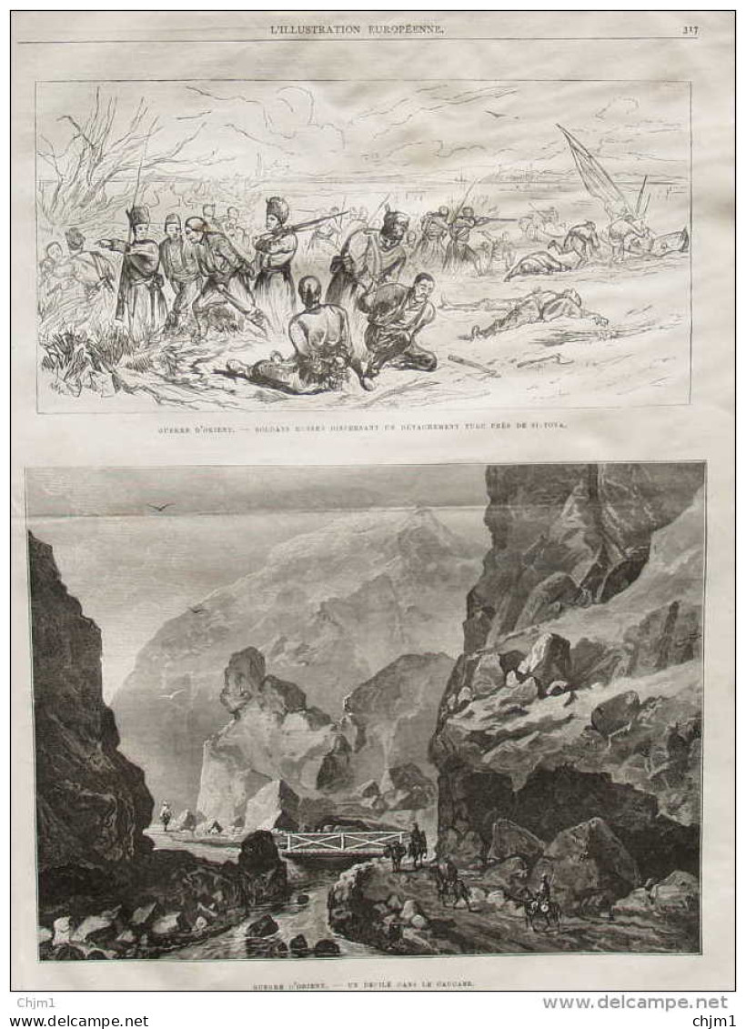 Guerre D'Orient, Soldats Russes Dispersant Un Détachement Turc Près De Sistova - Page Original 1877 - Documents Historiques