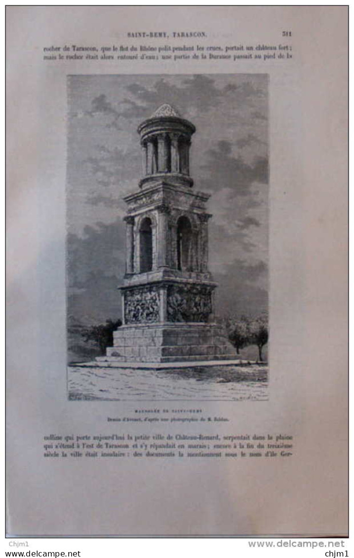 Mausolée De Saint-Rémy - Dessin D'Avenet -  Page Original 1877 - Historische Dokumente