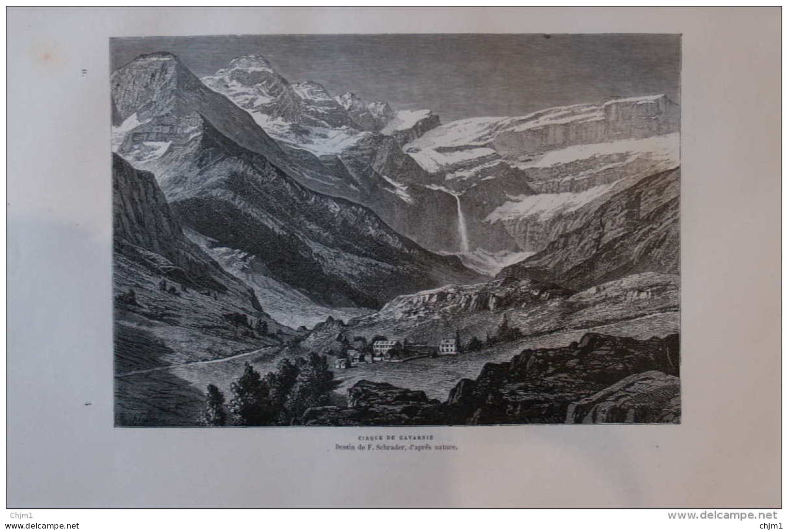 Cirque De Gavarnie - Dessin De F. Schrader -  Page Original 1877 - Historische Dokumente