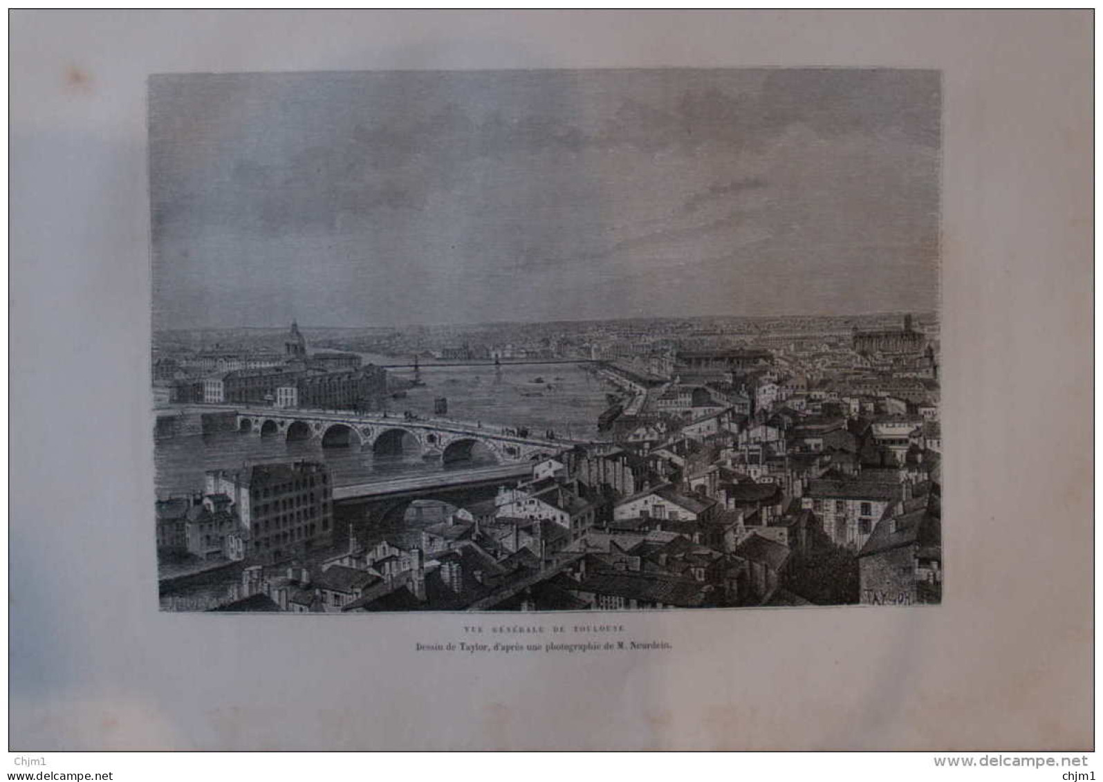 Vue Générale De Toulouse - Dessin De Taylor -  Page Original 1877 - Documents Historiques