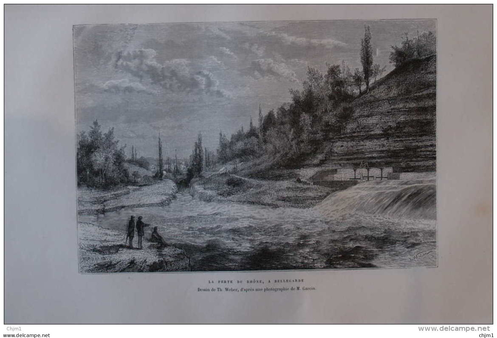 La Perte Du Rhône à Bellegarde - Dessin De Th. Weber -  Page Original 1877 - Historische Documenten