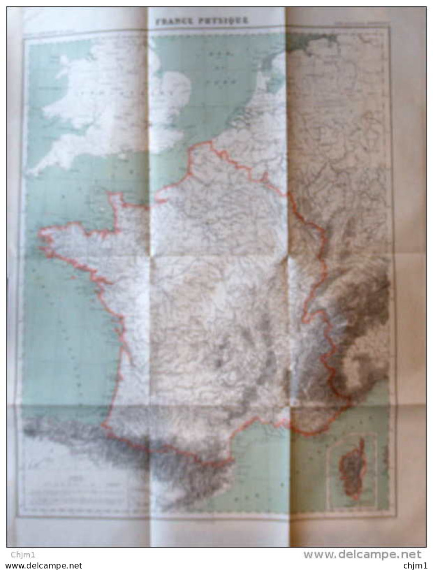 France Physique -  Carte Original En Couleur 1877 - Historical Documents