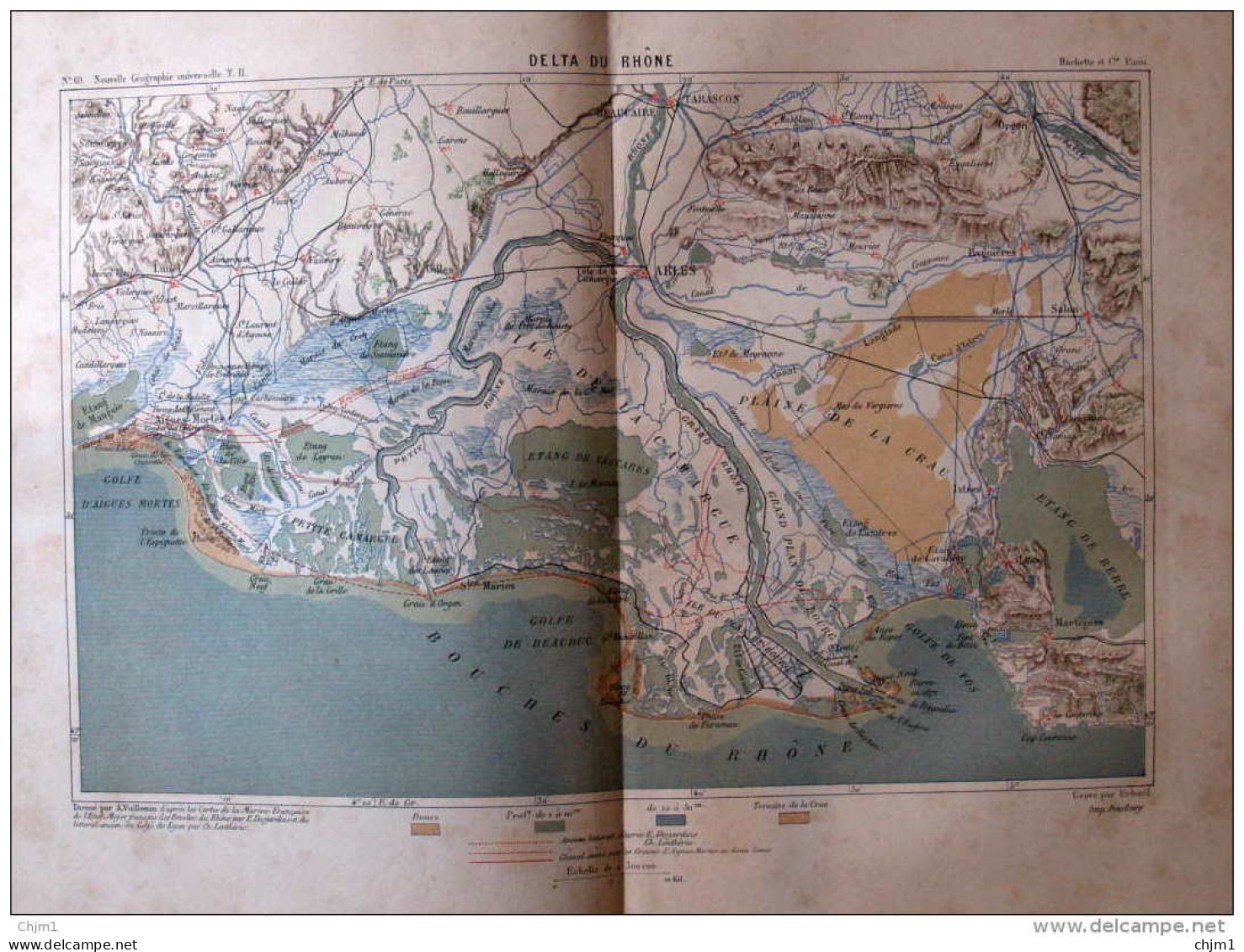 Delta Du Rhône -  Carte Original En Couleur 1877 - Historical Documents
