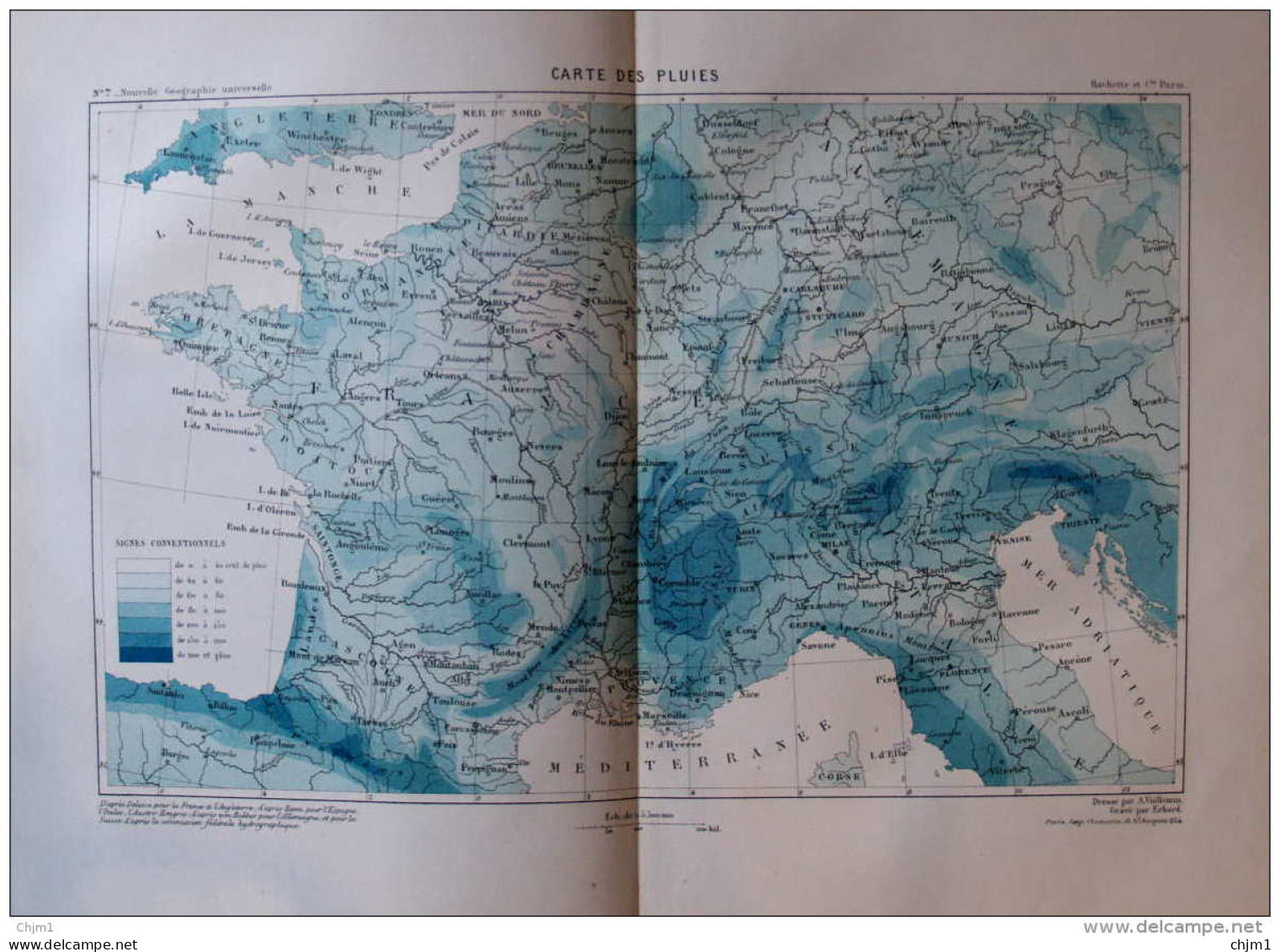 Carte Des Pluies -  Carte Original En Couleur 1877 - Historical Documents
