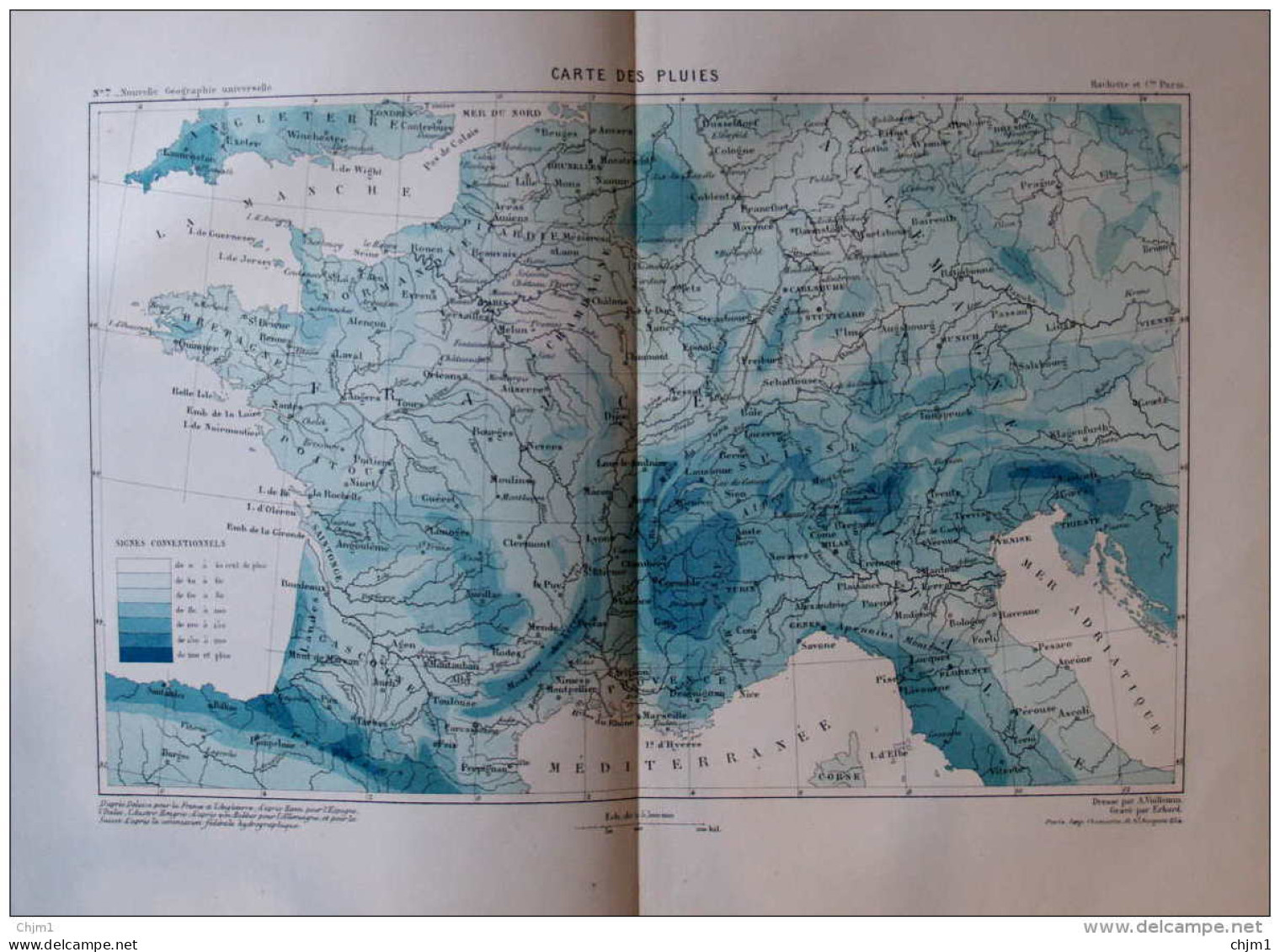 Carte Des Pluies -  Carte Original En Couleur 1877 - Historische Documenten