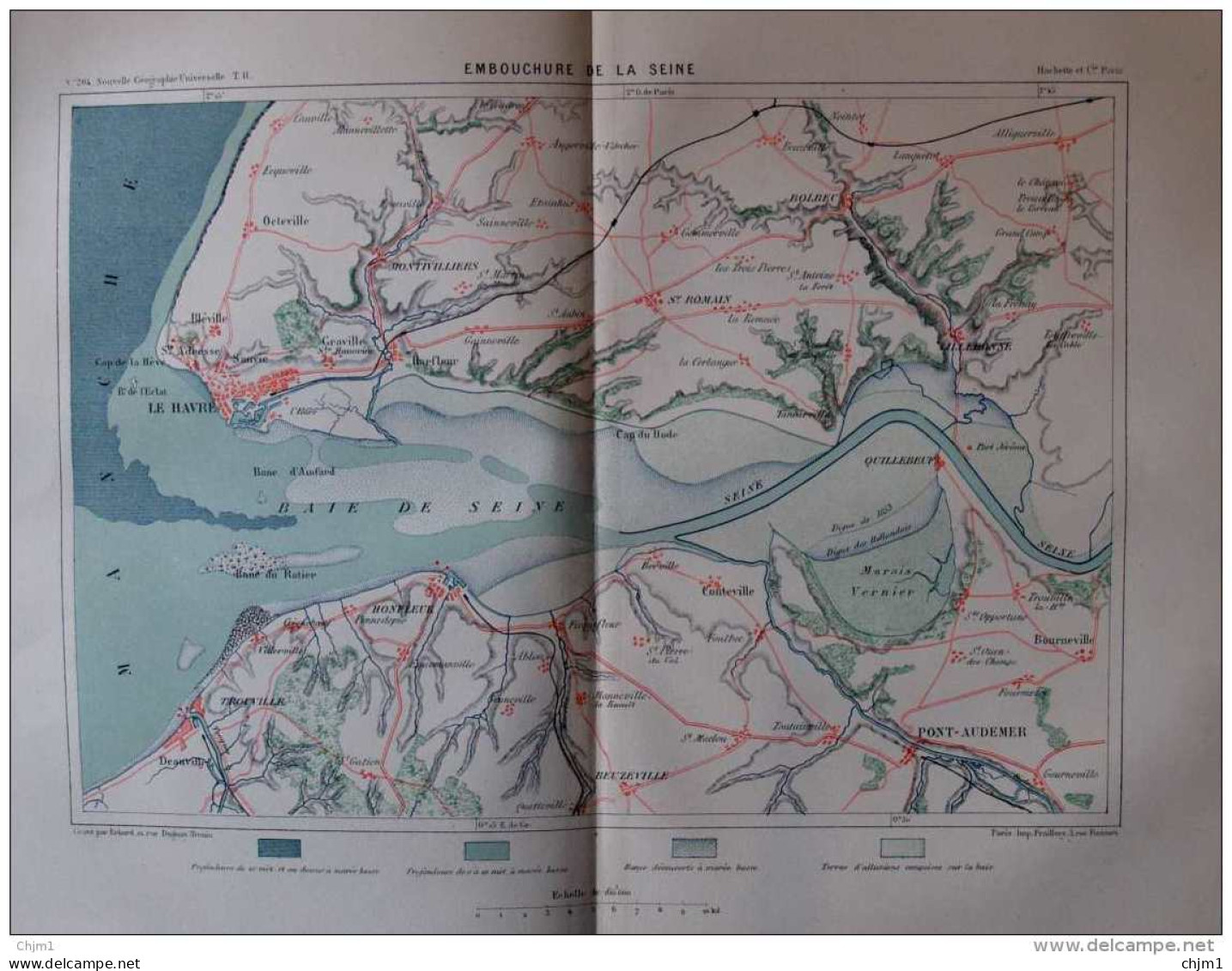 Embouchure De La Seine -  Carte Original En Couleur 1877 - Historical Documents