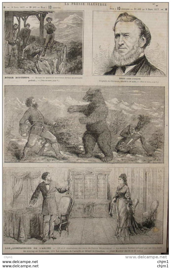 Le Docteur Nathan Attaqué Par Un Ours Dans Les Montagnes Rocheuses -  Page Original - 1877 - Historical Documents