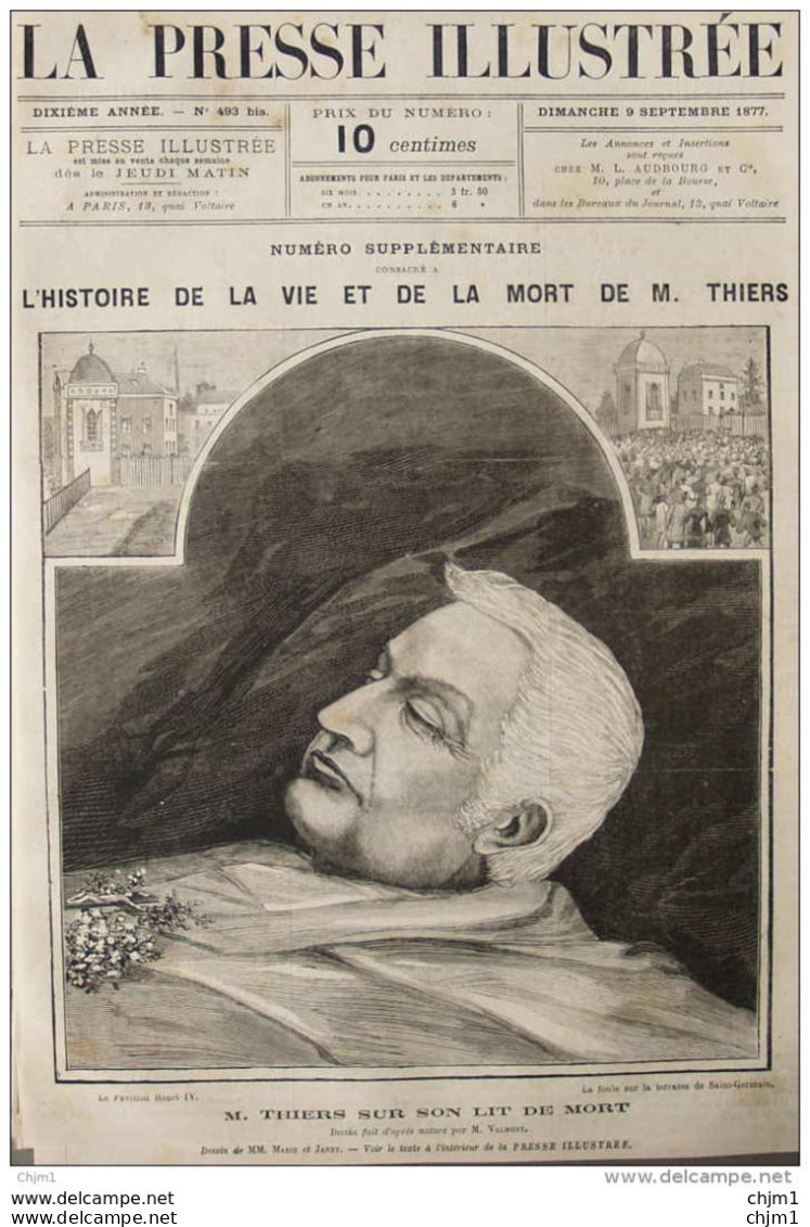 M. Thiers Sur Son Lit De Mort -  Page Original - 1877 - Historical Documents