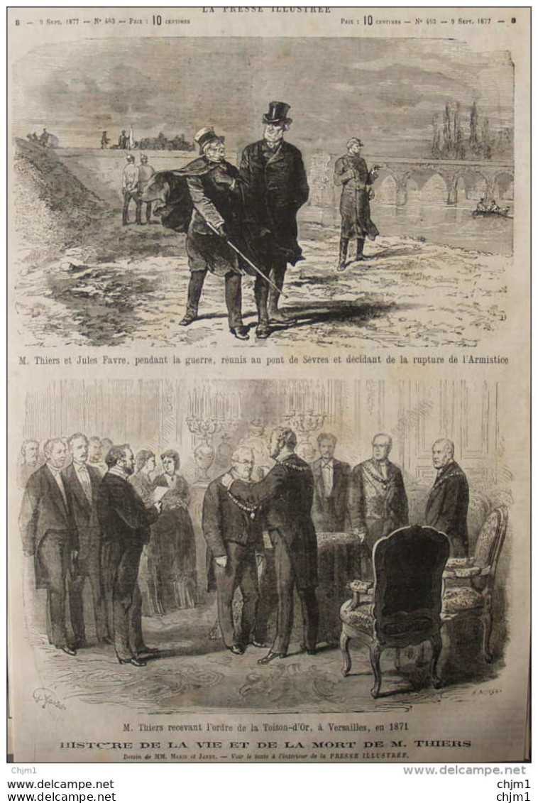 M. Thiers Et Jules Favre - M. Thiers Recevant L'ordre De La Toison-d'Or à Versailles -  Page Original - 1877 - Historical Documents