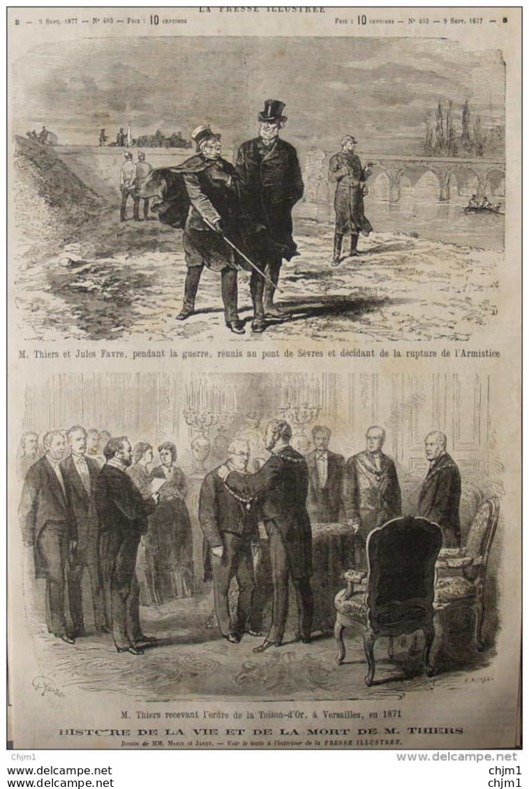 M. Thiers Et Jules Favre - M. Thiers Recevant L'ordre De La Toison-d'Or à Versailles -  Page Original - 1877 - Documenti Storici