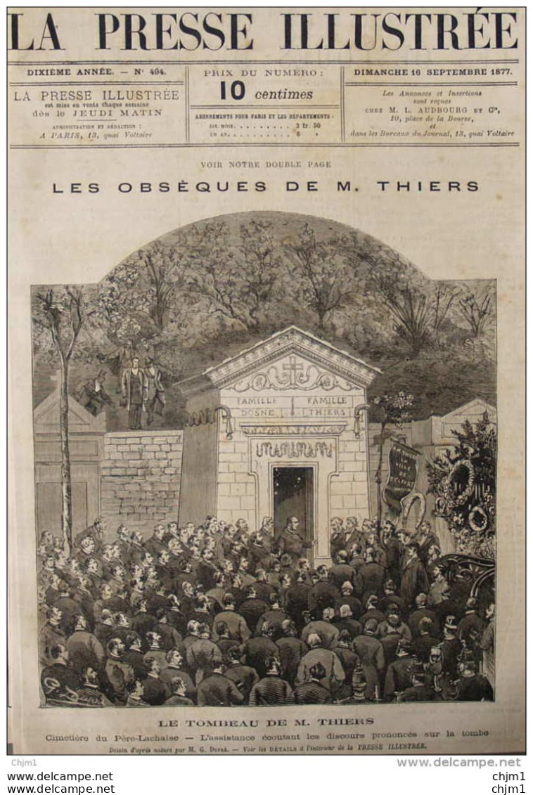 Le Tombeau De M. Thiers, Cimetière Du Père-Lachaise -  Page Original - 1877 - Historical Documents