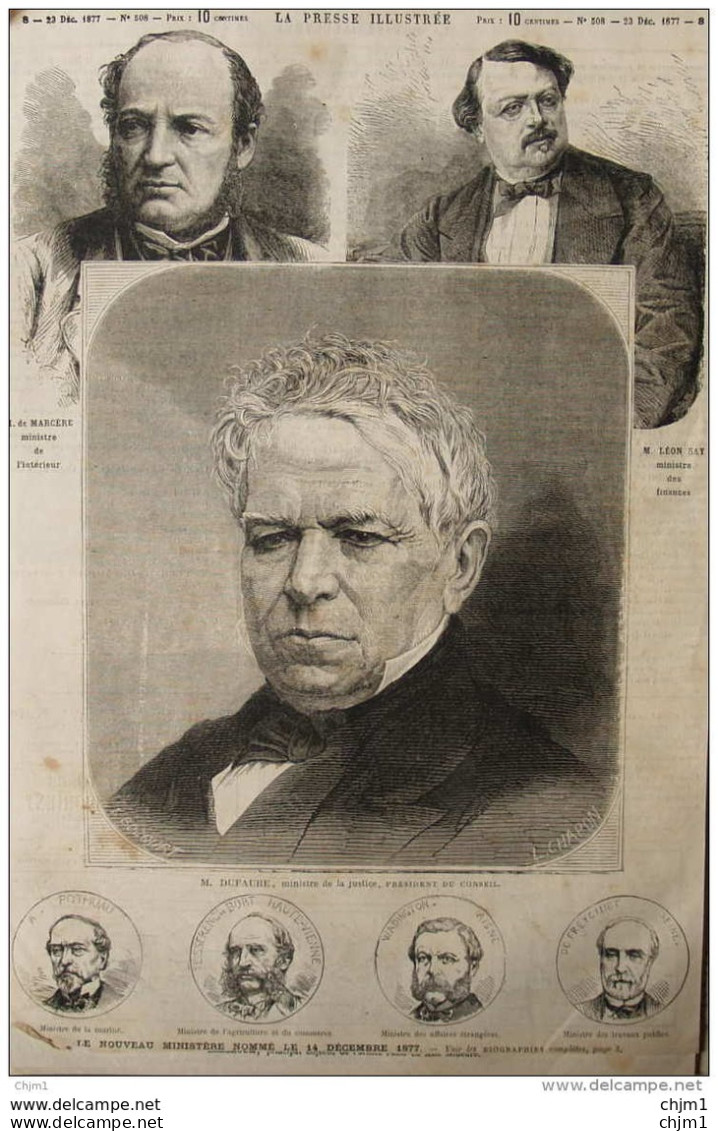 M. Dufaure, Ministre De La Justice - M. Léon Say, Ministre Des Finances -  Page Original - 1877 - Historical Documents