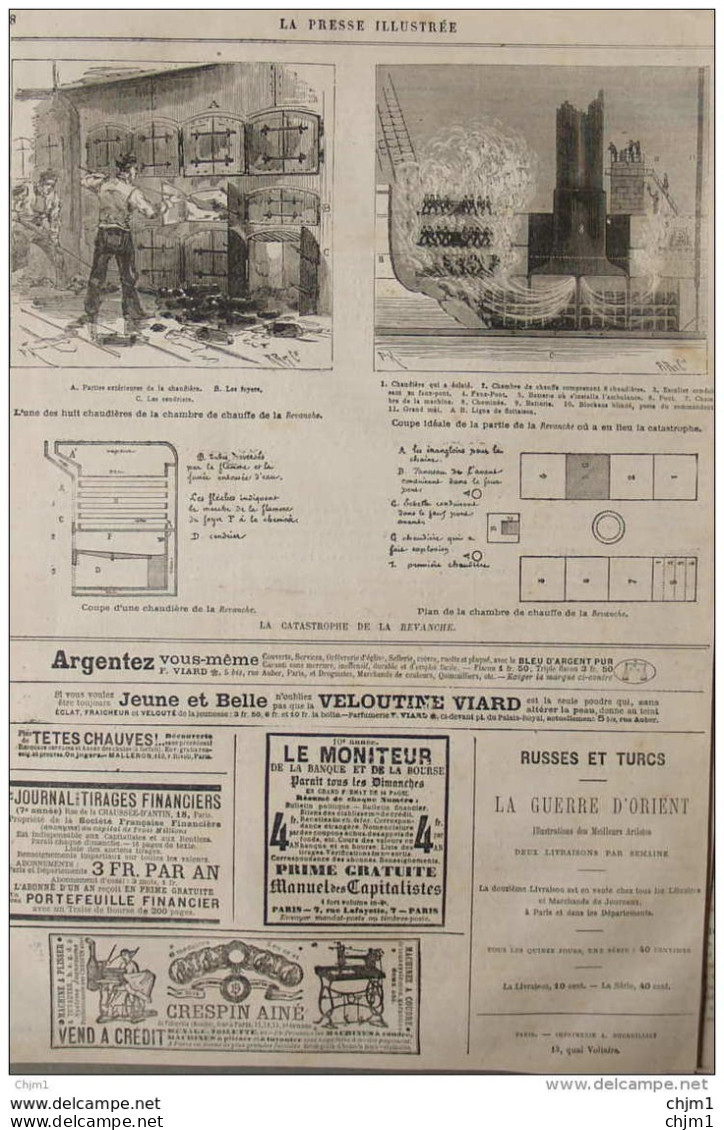 La Catastrophe De La Revanche - Plan De La Chambre De Chauffe De La Revanche -  Page Original - 1877 - Historical Documents