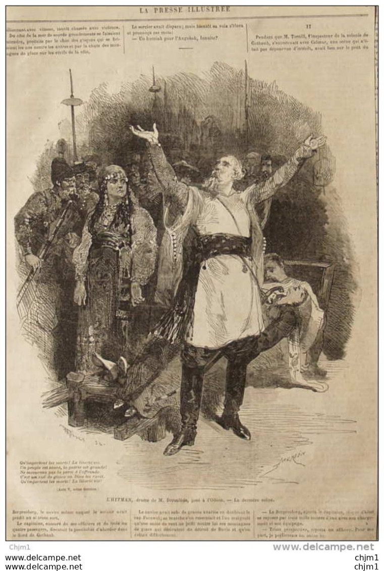 "L'Hetman", Drâme De M. Déroulède, Joué à L'Odéon -  Page Original - 1877 - Documenti Storici