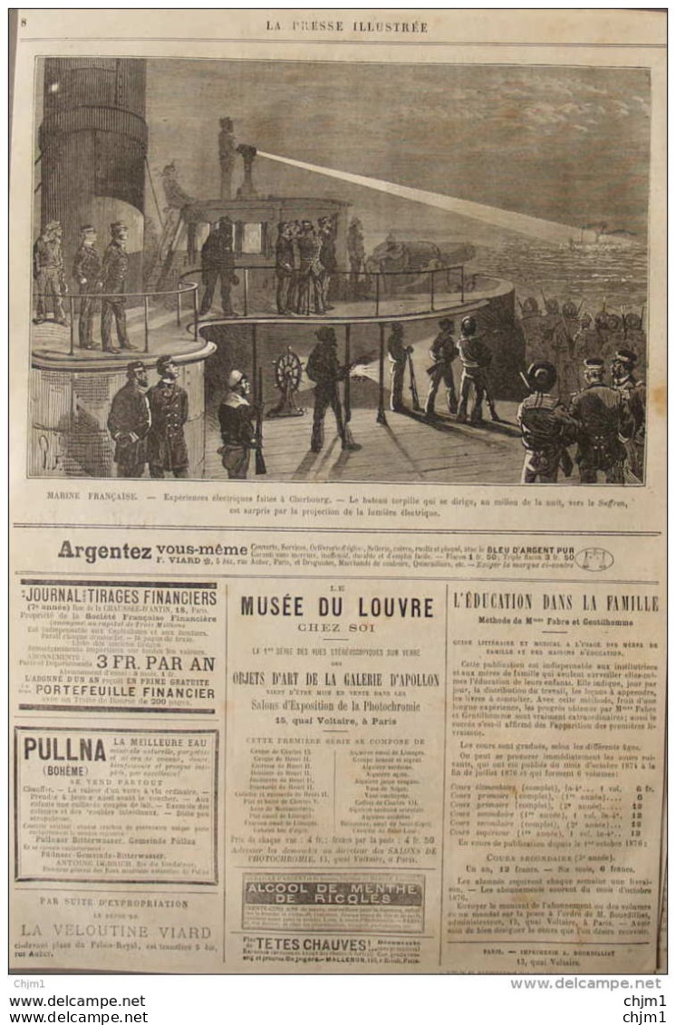 Marine Francaise - Expérience électriques Faites à Cherbourg -  Page Original - 1877 - Historical Documents