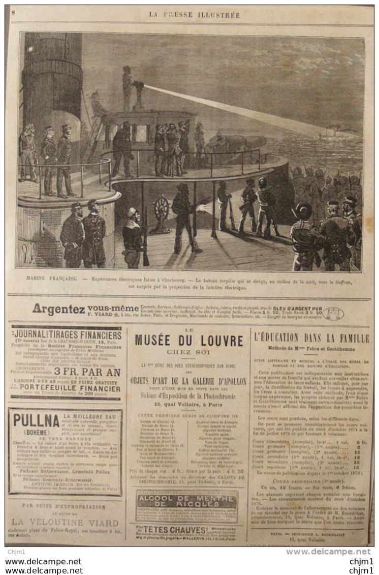 Marine Francaise - Expérience électriques Faites à Cherbourg -  Page Original - 1877 - Documenti Storici