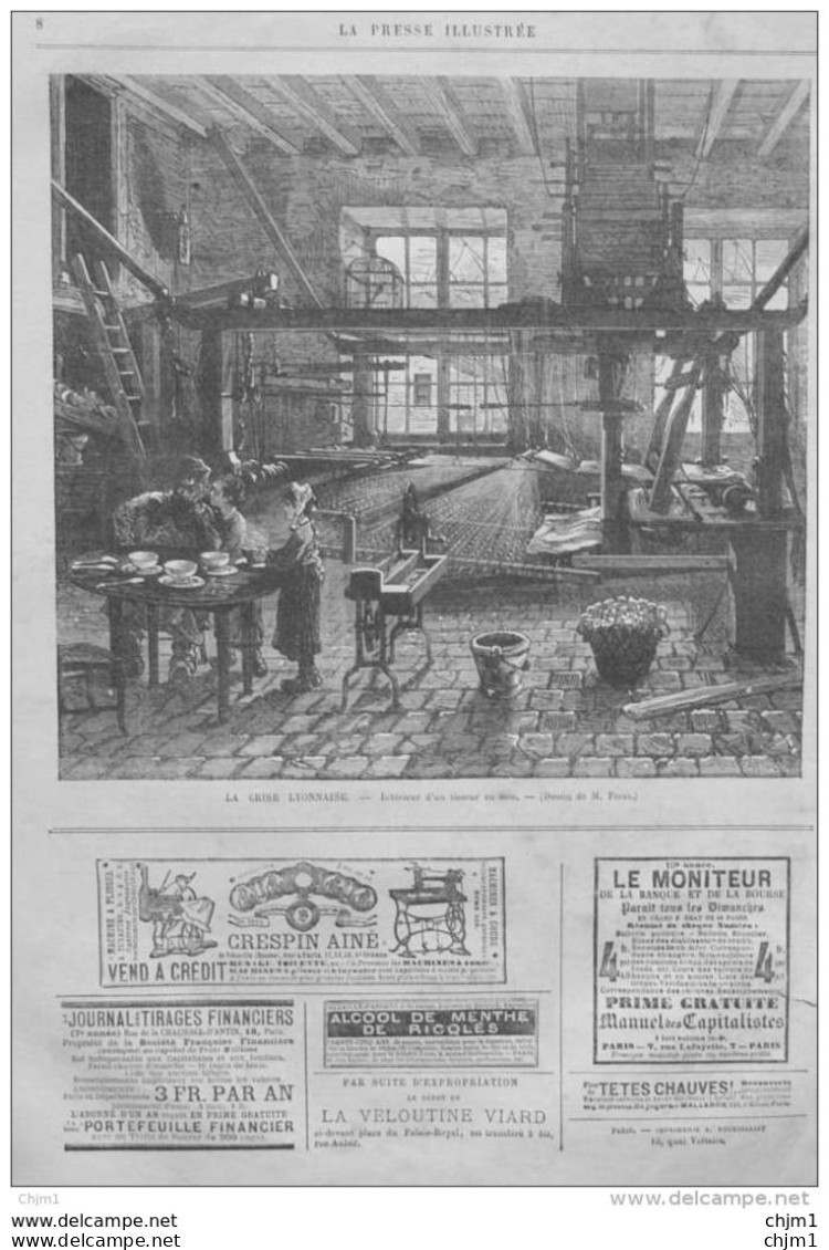 La Crise Lyonnaise - Intérieur D'un Tisseur En Soie - Page Original 1877 - Documenti Storici