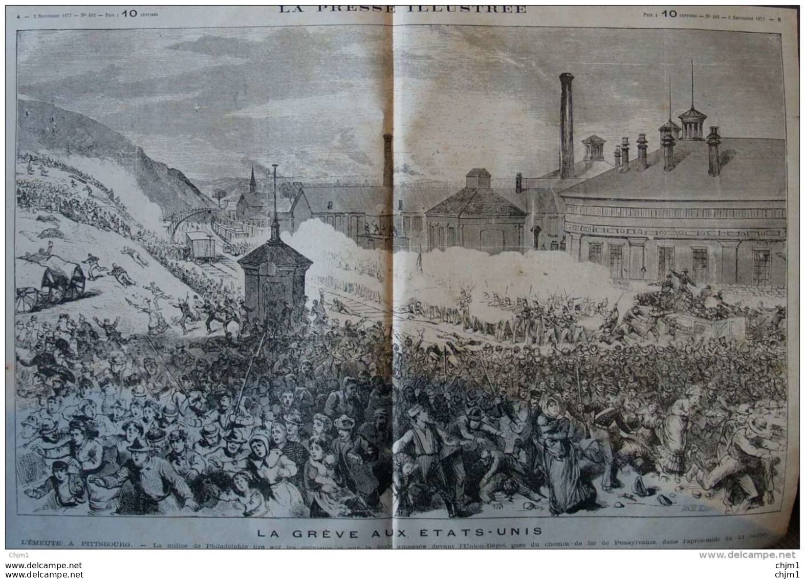 La Grève Aux États-Unis - L'émeute à Pittsbourg -  Page Original  1877 - Historical Documents