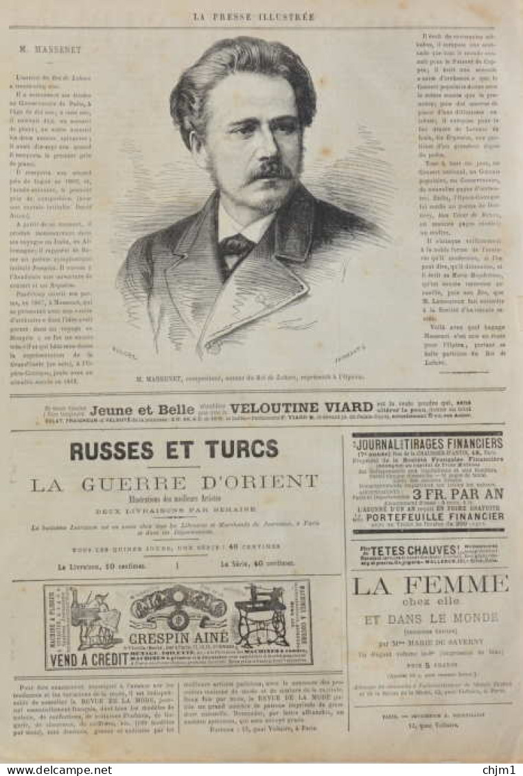 M. Massenet, Compositeur, Auteur Du ROI DE LAHORE -  Page Original - 1877 - Documenti Storici