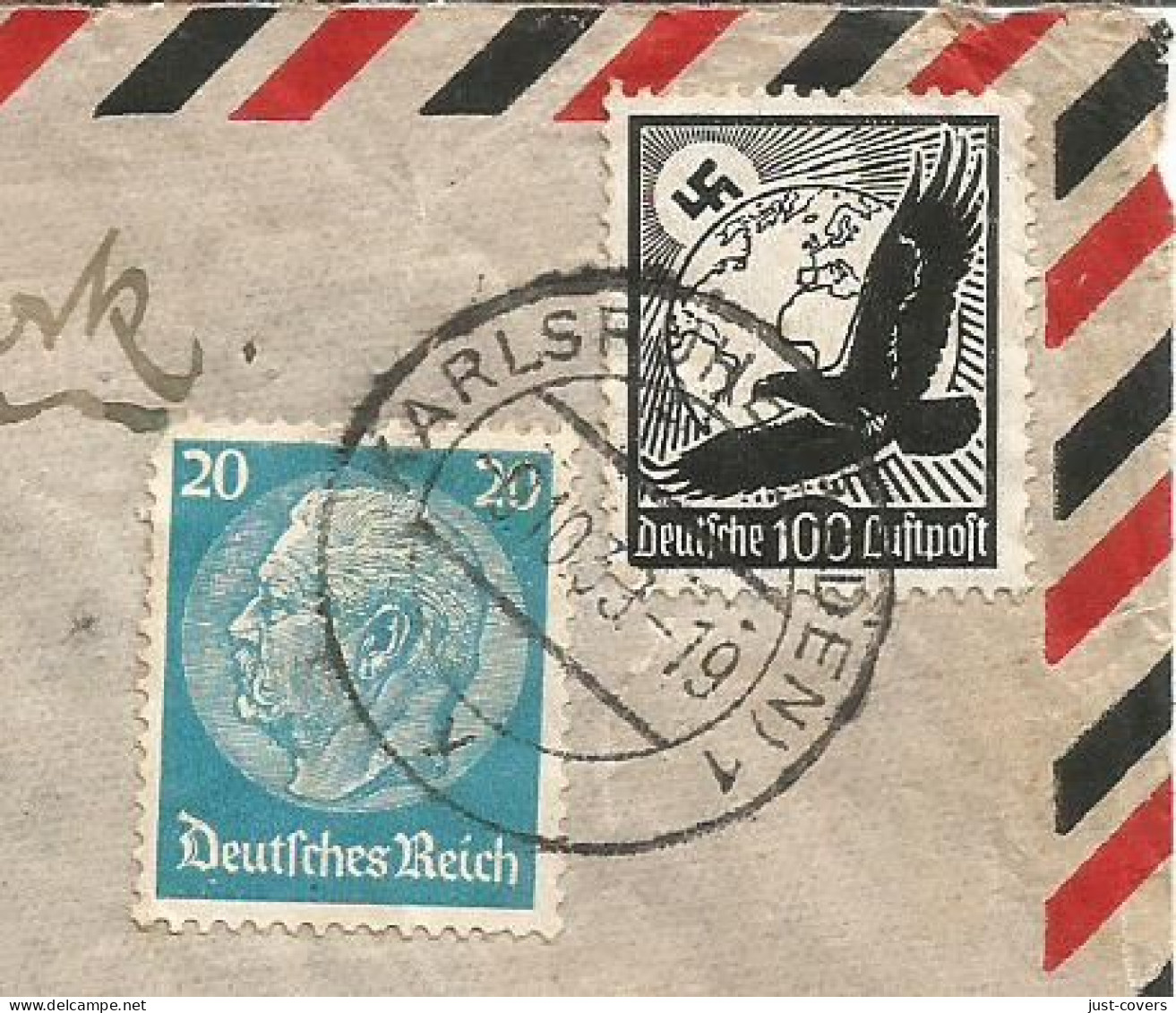 Germany Scott # 424 And C54 Tied To Cachet Cover By Karlsruhe CDS Oct 9 1939 See Description ............Box 10 - Brieven En Documenten