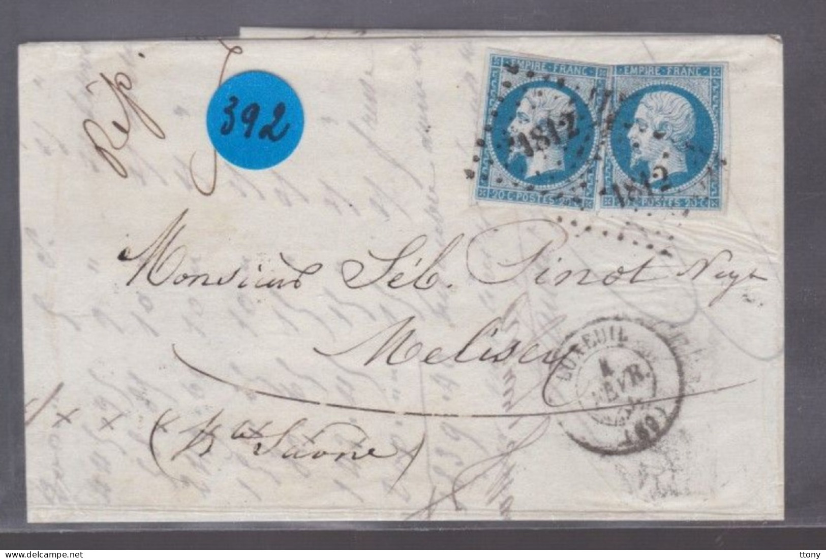 2 Timbres  Napoléon III   N° 14  20 C Bleu   Sur Lettre   1858   Destination   Mélisey  Pc 1812 - 1853-1860 Napoléon III.