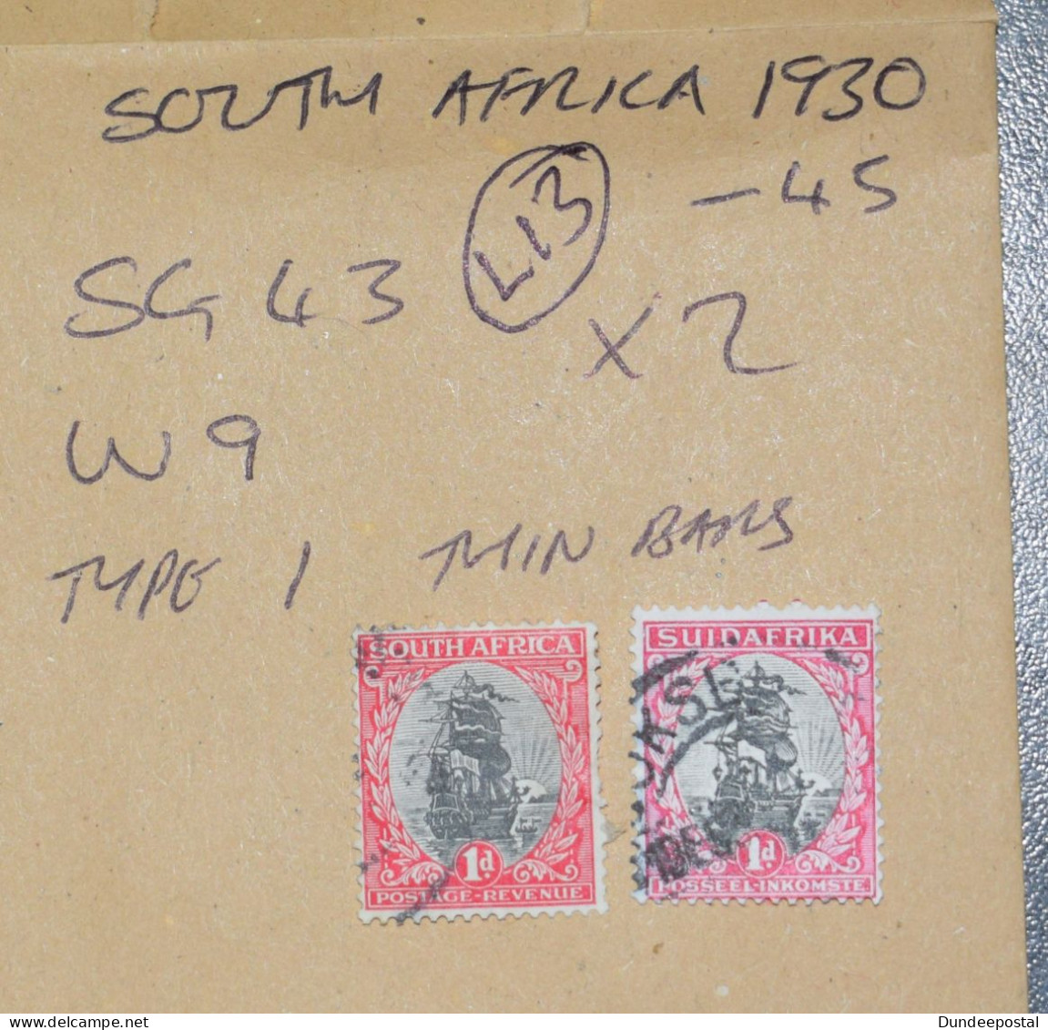 SOUTH AFRICA  STAMPS Drommedaris Ship 1d  1927  L13  ~~L@@K~~ - Used Stamps