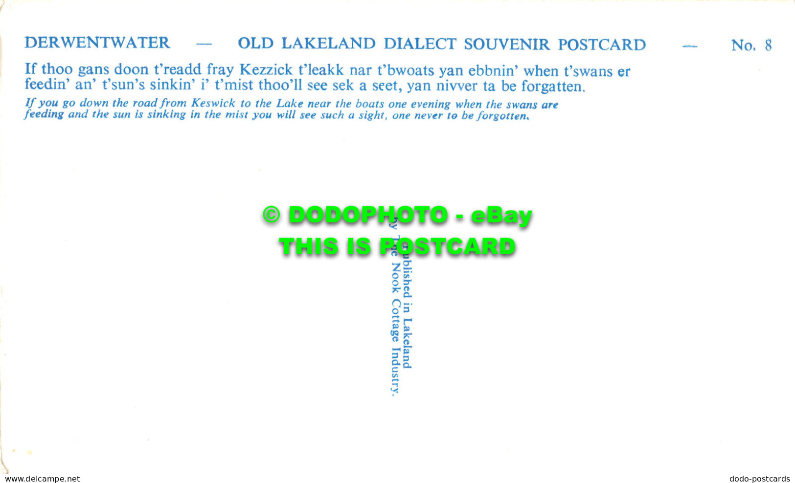 R521357 Lakeland. Derwentwater. The Nook Cottage Industry. Old Lakeland Dialect - Welt