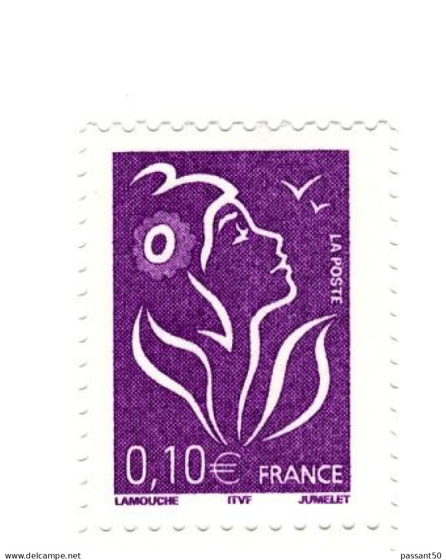 Lamouche 0.10 € Violet ITVF Au Type I YT 3732 Et Papier Avec Fils De Soie Sous UV. Superbe Et Rare, Voir Le Scan. - Unused Stamps