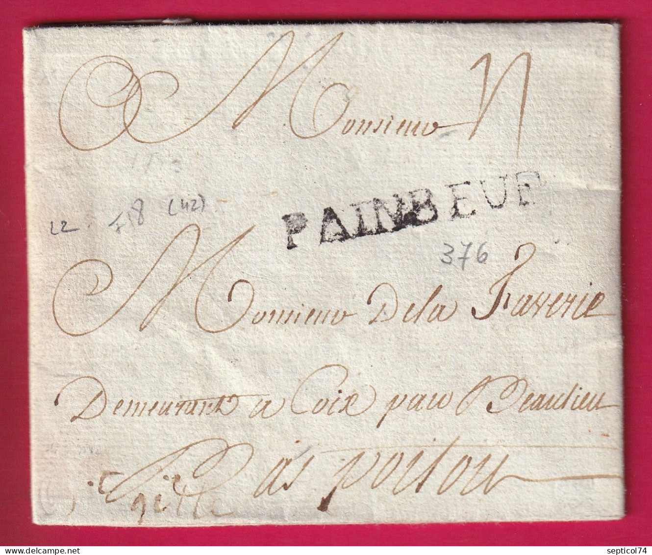 MARQUE PAIMBOEUF LOIRE INFERIEURE 1783 POUR BEAULIEU LN°2 INDICE 18 LETTRE - 1701-1800: Vorläufer XVIII