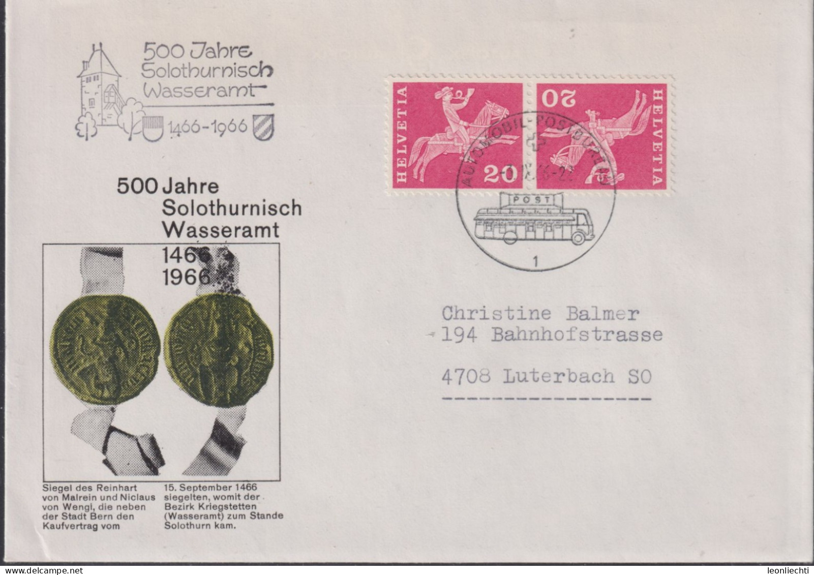 1960-66 Schweiz ° Zum:CH K47,Yt:CH 646b, Mi:CH K47x, Postreiter, 500 Jahre Solothurnisches Wasseramt - Tete Beche