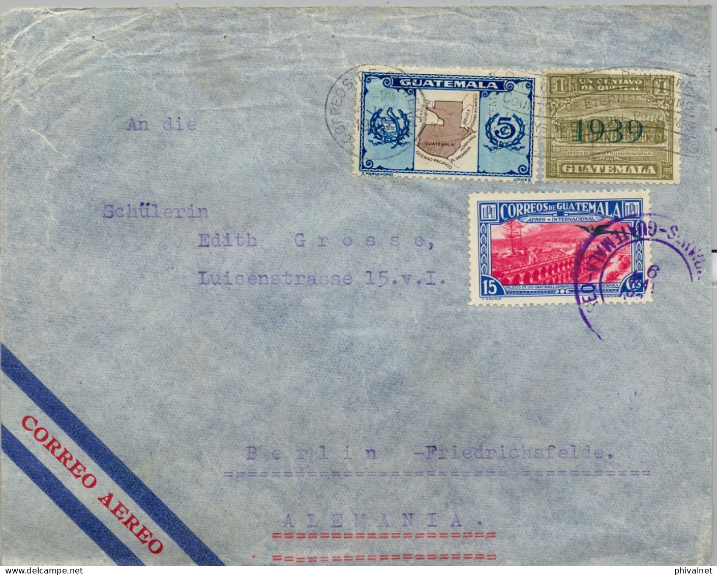 1939 GUATEMALA - BERLIN , SOBRE CIRCULADO , CORREO AÉREO , YV. 298B , 303 , 120  AÉREOS - Guatemala