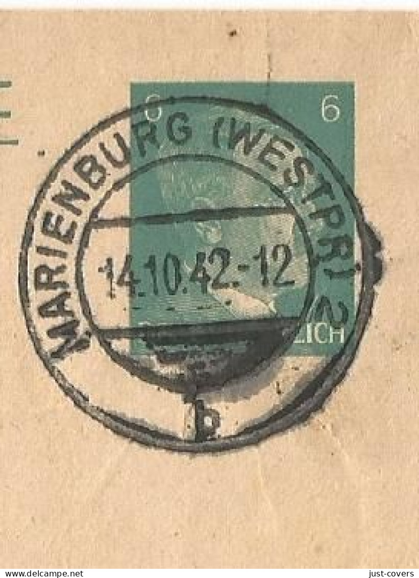 Germany Scott 6pf Cachet Postal Card With Marienburg Oct 14 1942 CDS See Desc ............Box 10 - Briefe U. Dokumente
