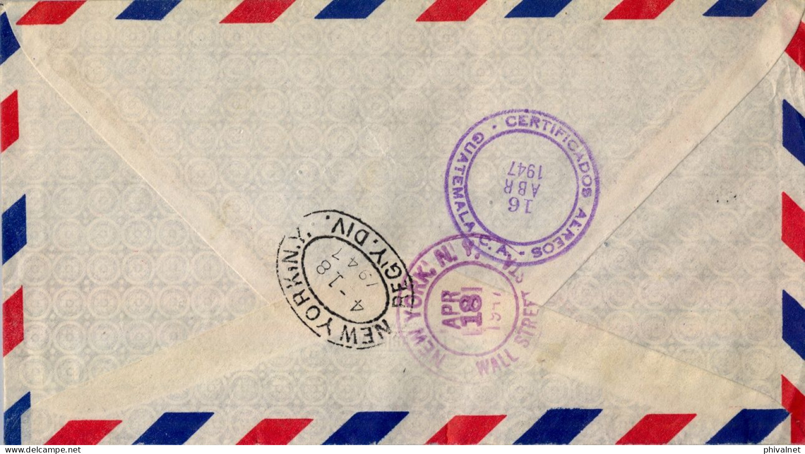 1947 GUATEMALA - NEW YORK , SOBRE CERTIFICADO , CORREO AÉREO , LLEGADA  AL DORSO - Guatemala