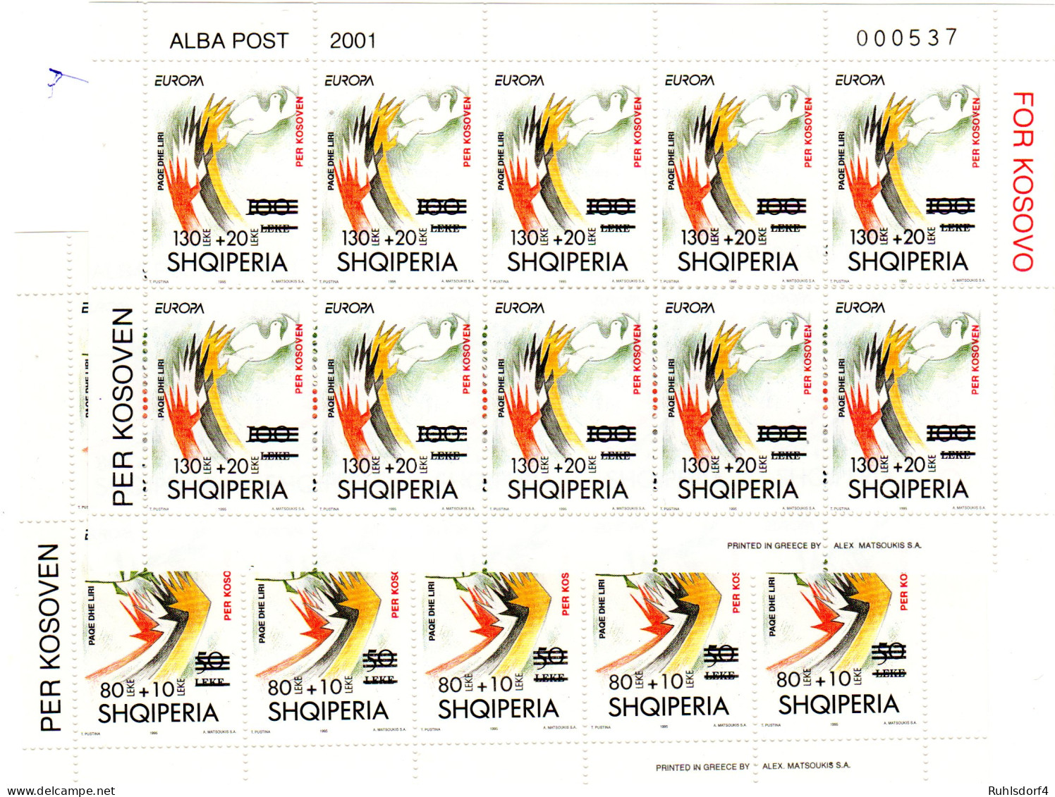 Albanien, Kosovo-Hilfe 2001 In Kleinbögen, ** (MNH) - Albanien