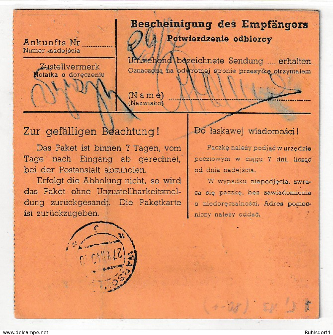 Gen.-Gouv.: Paketkarte Mit U.a. 20 Gr. Vom Oberrand - Occupazione 1938 – 45