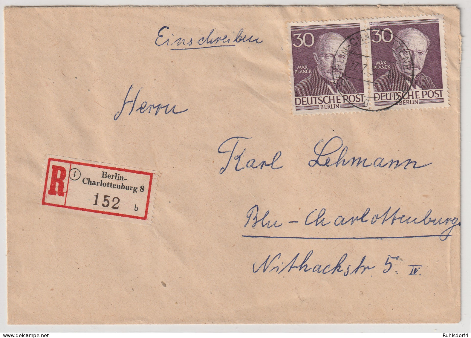 Berlin - Männer Berlins: 30 Pfg. Im Paar (MeF) Auf Einschreib-Fernbrief - Lettres & Documents
