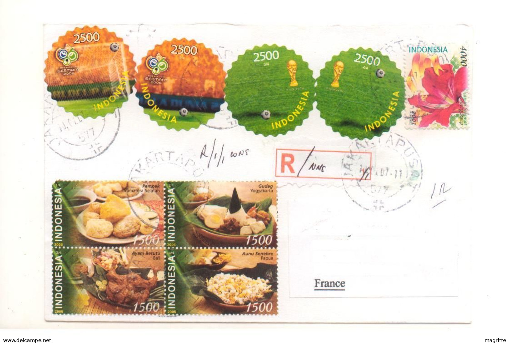Indonesie 2006 Coupe Du Monde Football Sur Lettre Recommandée Indonesia Worldcup Soccer Round Stamps Registred Letter - 2006 – Allemagne