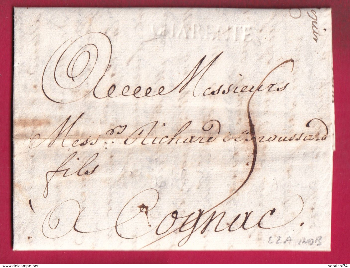 MARQUE A SEC CHARENTE 1761 LN°2A POUR COGNAC INDICE 13 CHARENTE INFERIEURE LETTRE - 1701-1800: Precursores XVIII