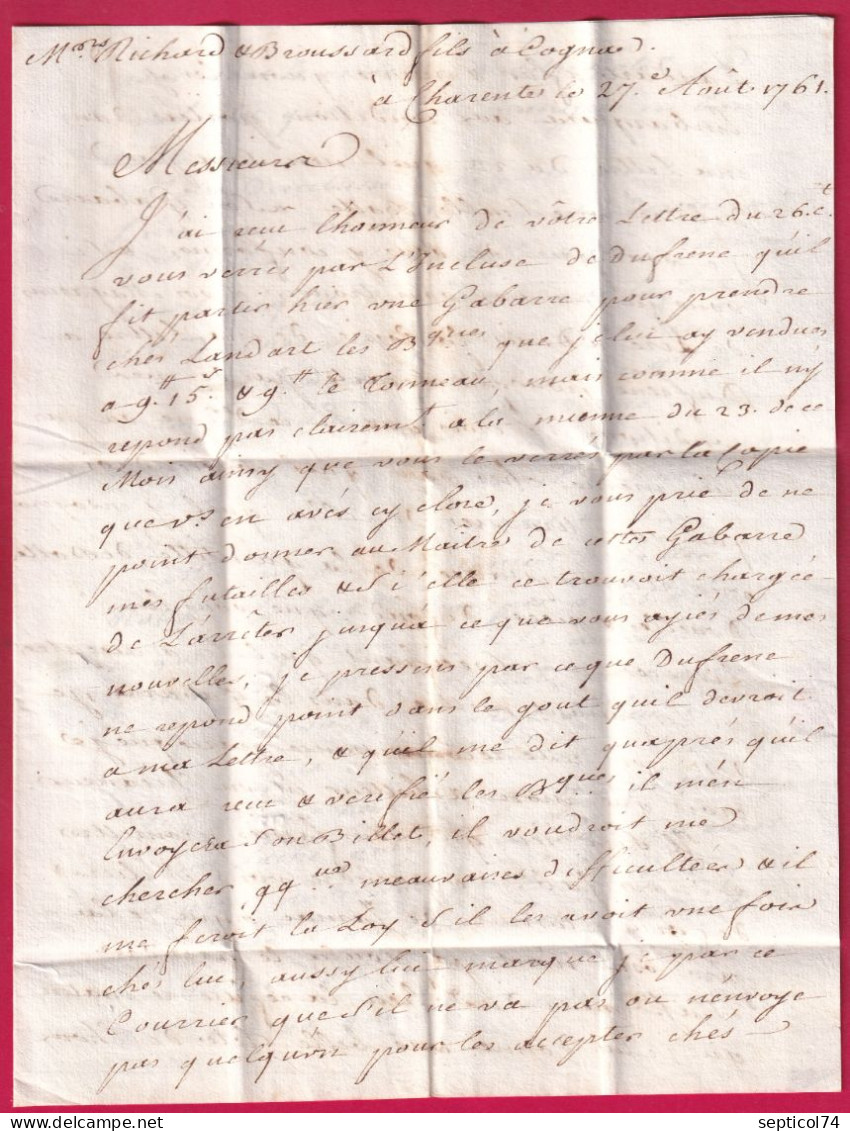 MARQUE A SEC CHARENTE 1761 LN°2A POUR COGNAC INDICE 13 CHARENTE INFERIEURE LETTRE - 1701-1800: Precursores XVIII