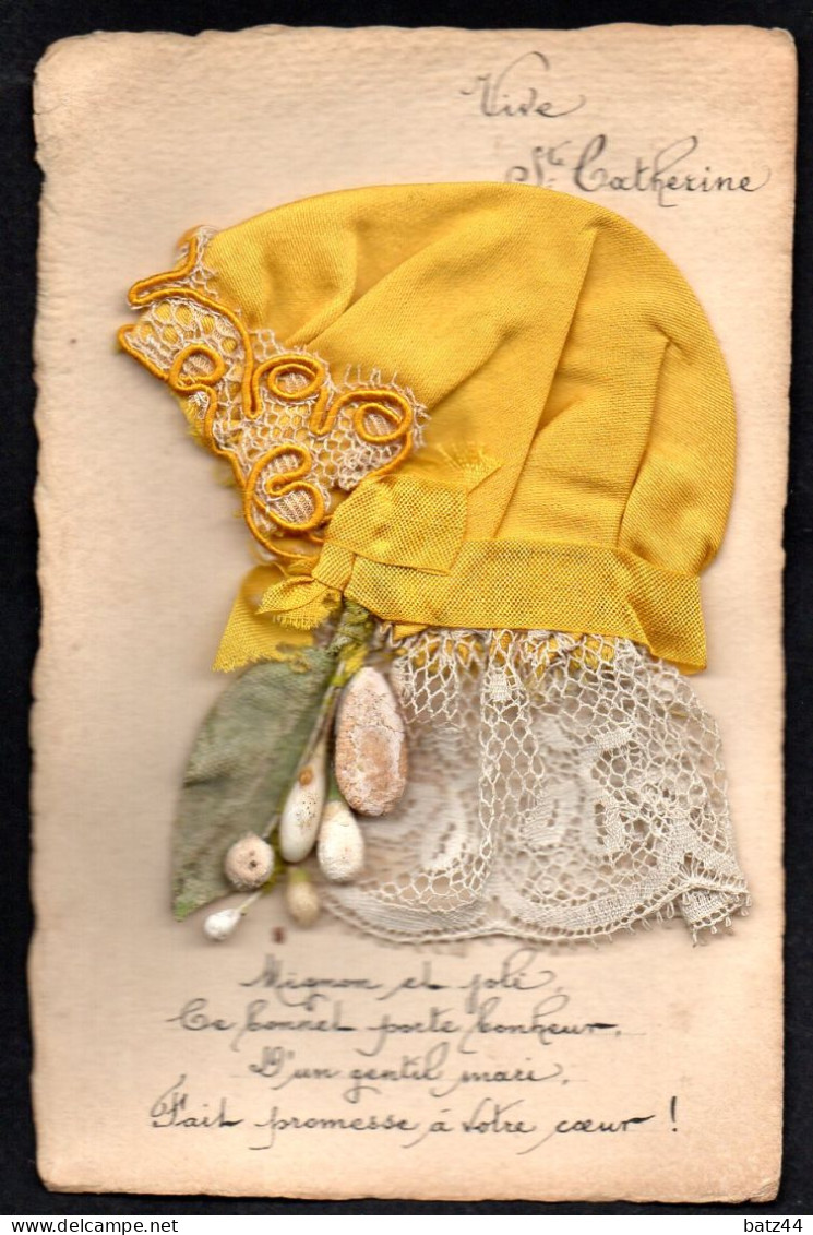 Carte Postale écrite Vive Sainte Catherine - Bonnet En Tissu Et Dentelle - Sint Catharina