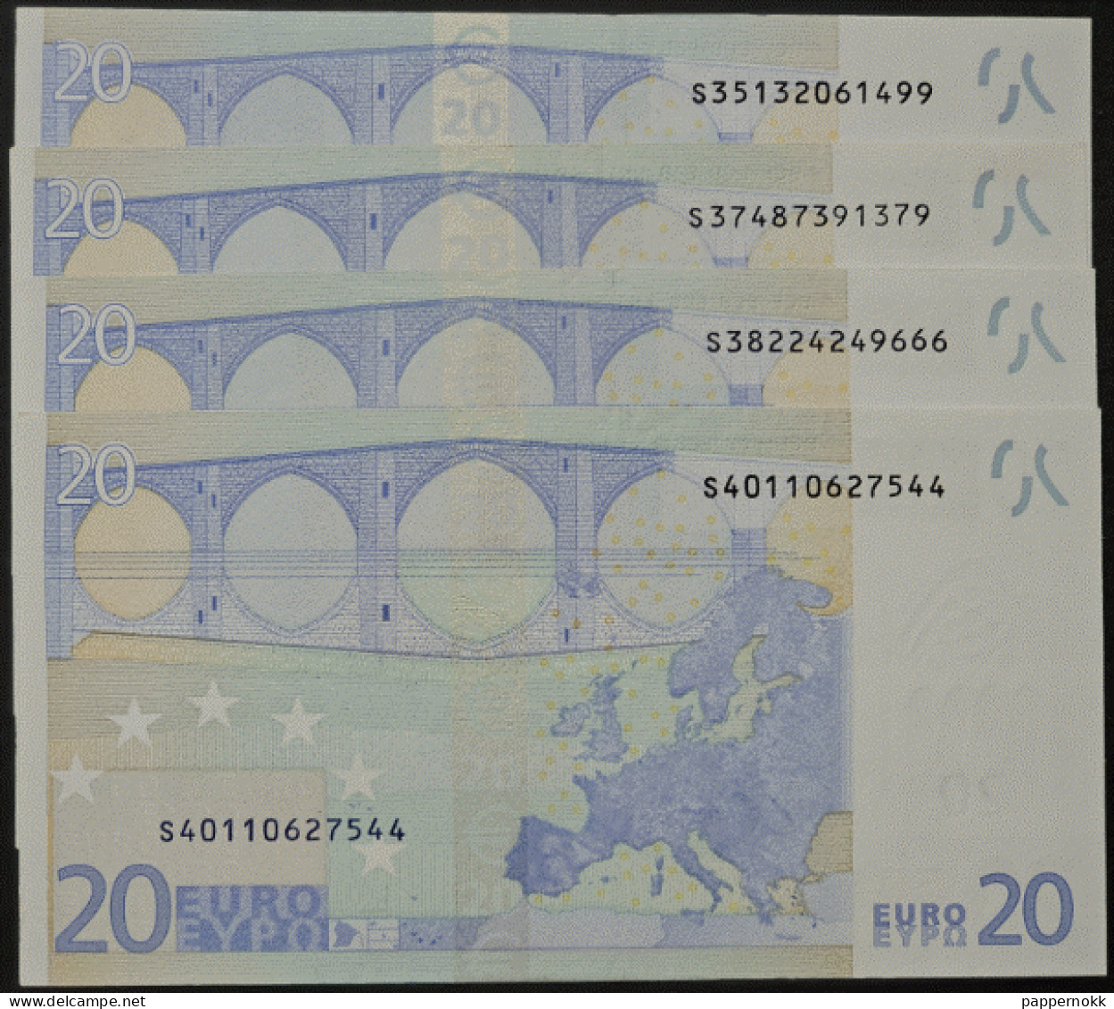 20 Euro 1° Serie Italia J032 D3, J033 E1, J034 G5, J035 G2.  UNC Draghi - 20 Euro