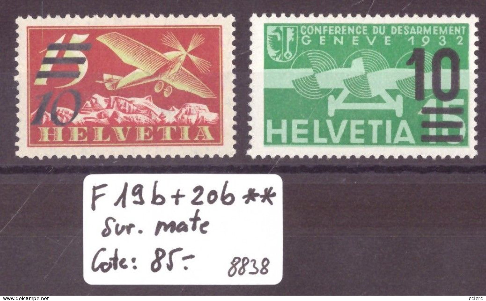 POSTE AERIENNE No F 19b + 20b ** ( NEUF SANS CHARNIERE ) SURCHARGES MATES  - COTE: 85.- - Unused Stamps